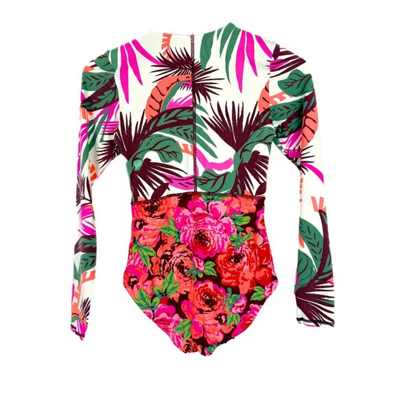 Maaji Floral One Piece Long Sleeve Rashguard Swimsuit Zip Up Reverse Size XS/S - Picture 7 of 13